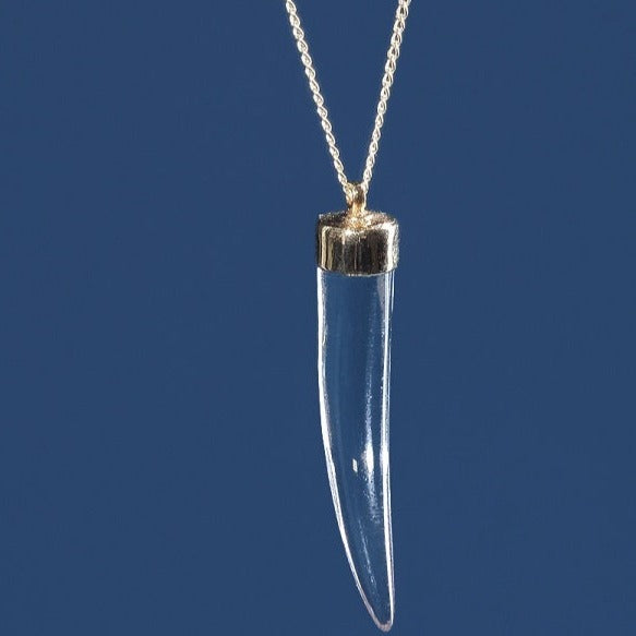 Crystal Quartz Horn Long Necklace - Gold Platted chain