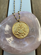 Load image into Gallery viewer, Happy Buddha Coin Necklace w/golden Pyrite Rosary chain
