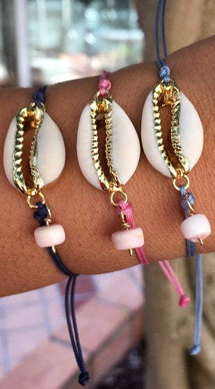 Adjustable Cowry Gold platted edge shell & Conch Bracelet