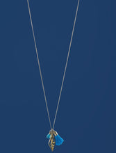 Load image into Gallery viewer, .Gold Shell, natural stone, &amp; Blue tassel charm Necklace - 14kt Gold filled chain
