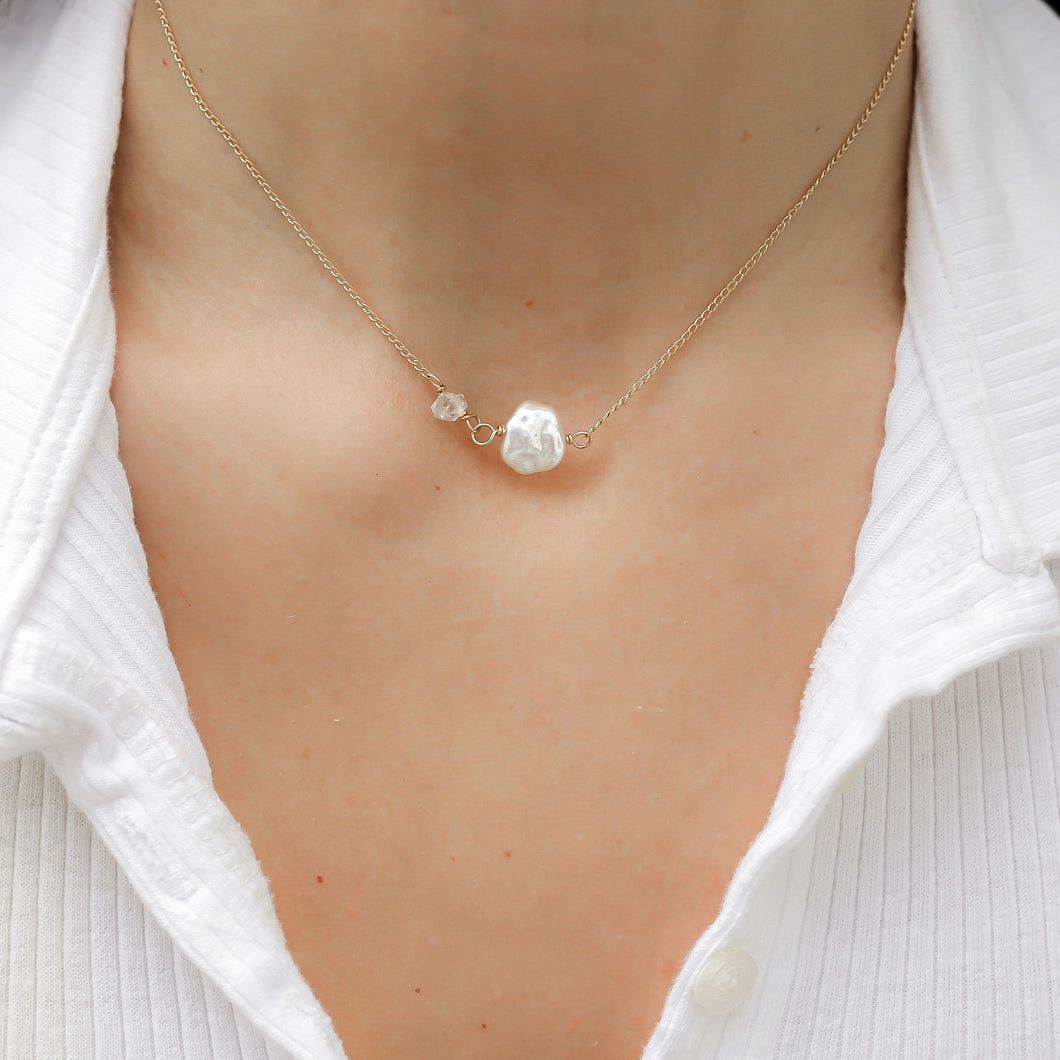 Herkimer & Oyster Pearl Necklace
