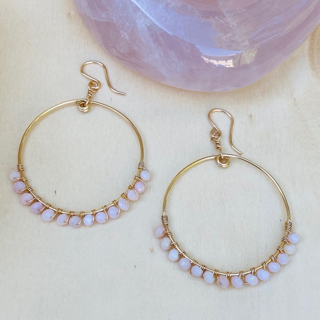Rosé Hoop Earrings with Pink Opal