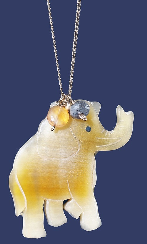 Horn Elephant charm Necklace with semi-precious stones