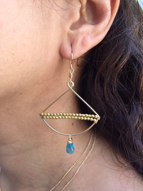 Fan shaped Earrings - Apatite & Brass beads