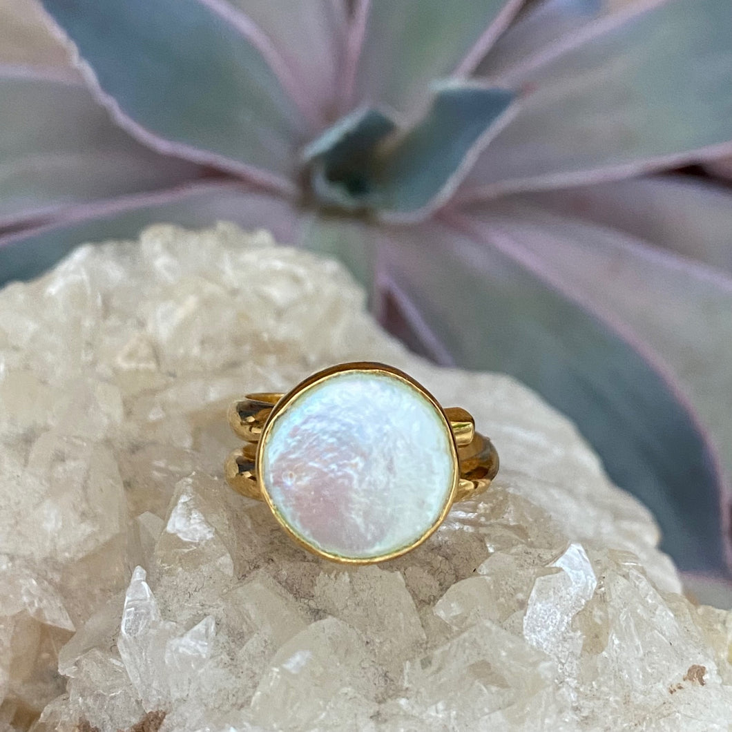 Serenity White Coin Pearl adjustable Ring