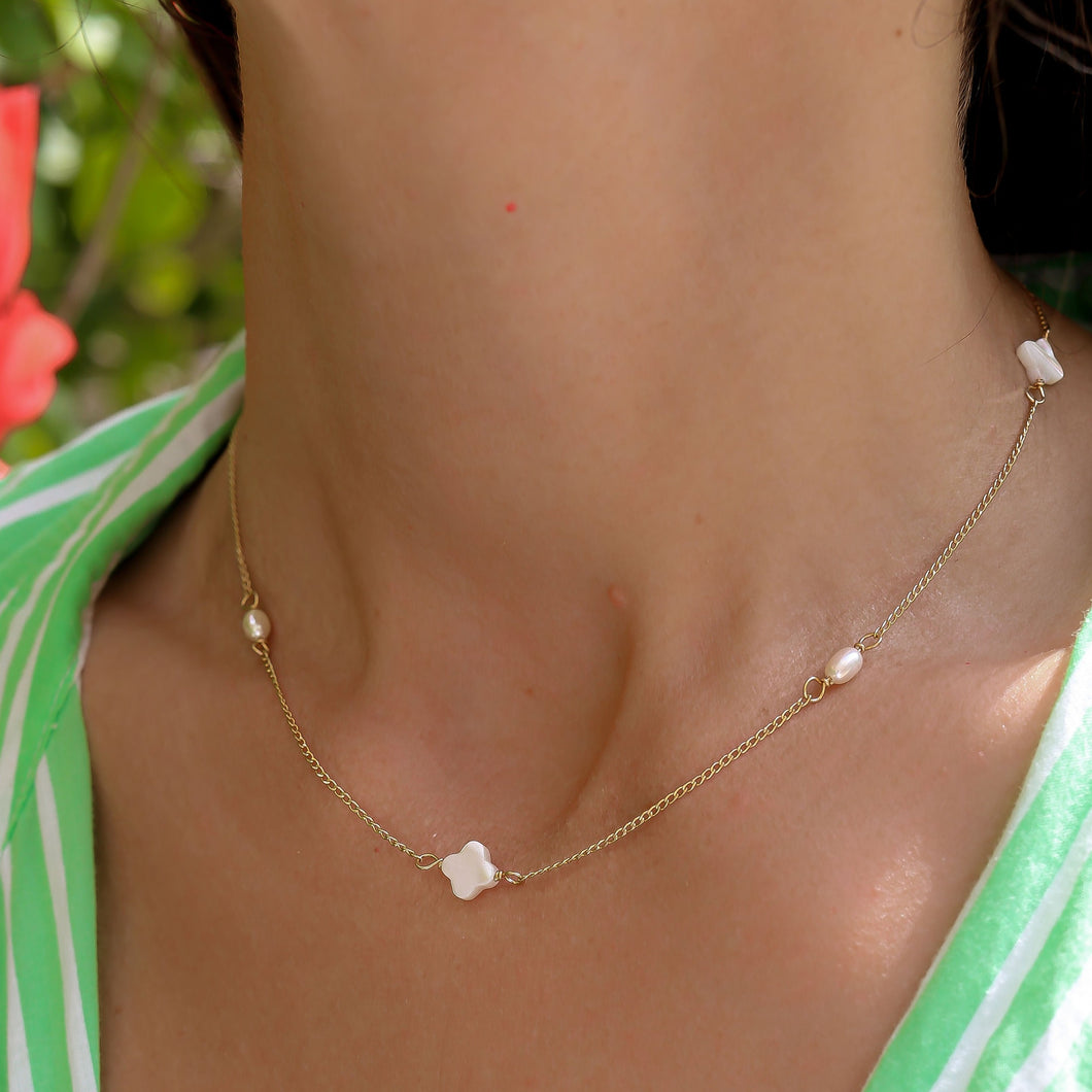 Tiny Clover Choker with Pearls