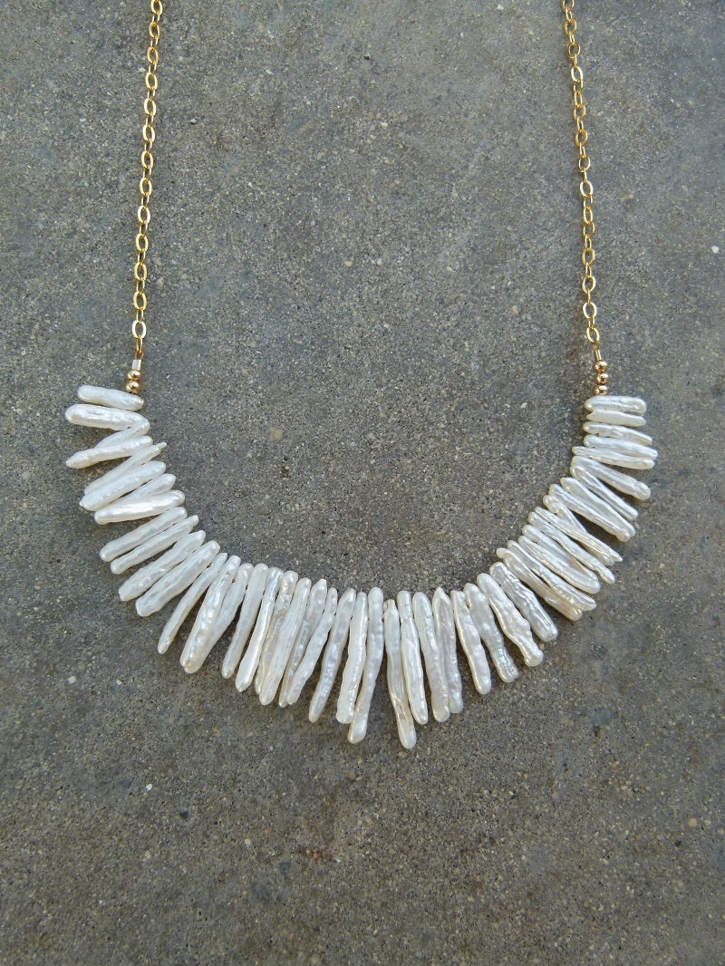 White stick Pearl Necklace