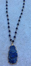 Load image into Gallery viewer, Calming Blue Laila Buddha Necklace w/Blue Sodalite Rosary chain
