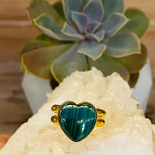Load image into Gallery viewer, Green African Malachite HEART Adjustable Ring
