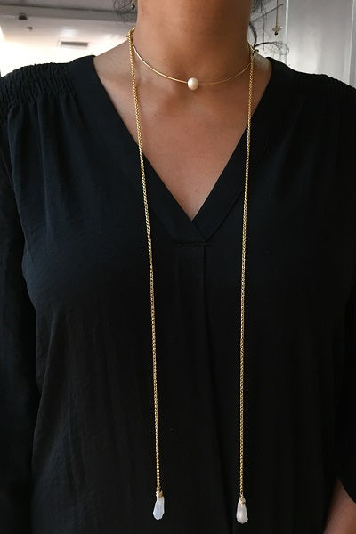 Lariat/choker with long chains & natural stones Necklace