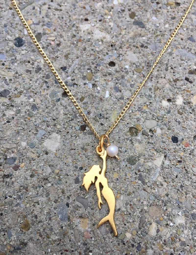 14kt Necklace w/24K Gold Sterling Silver Cutout Mermaid charm