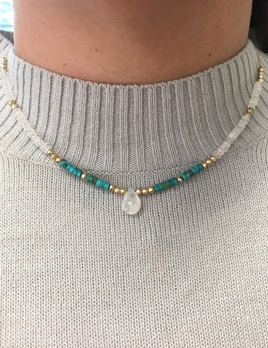 Moonstone, Golden Pyrite & Turquoise Necklace