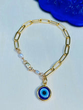 Load image into Gallery viewer, Translucent cobalt blue glass evil eye Bracelet
