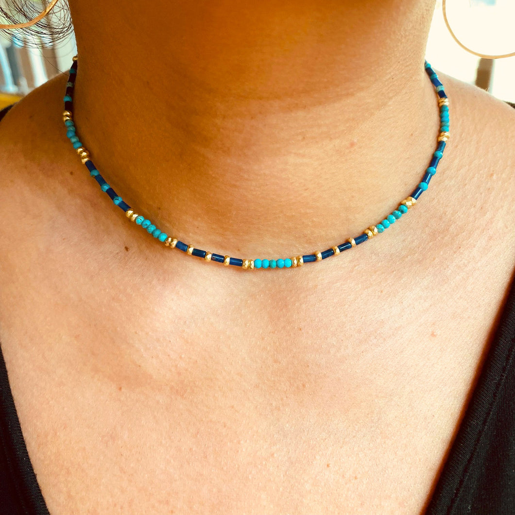 Caribbean Sea Turquoise & Lapis Choker Necklace