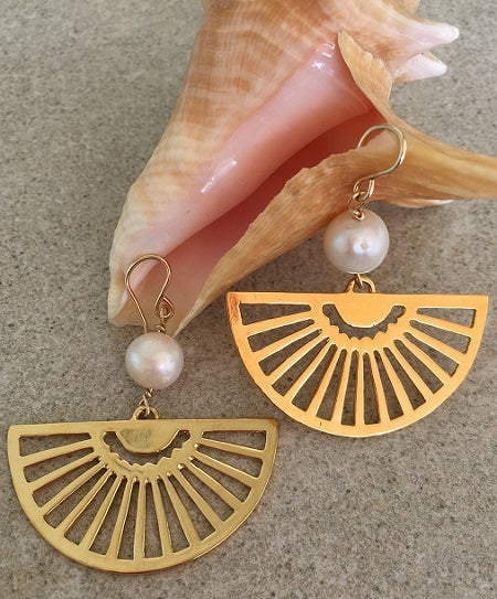 Pearl & Fan Earrings