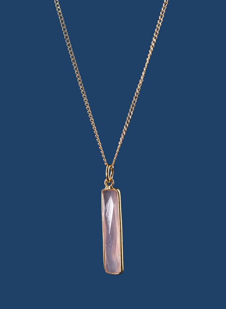 .Pink semi-precious stone Bar Necklace