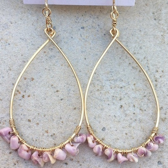 Purple Shell Pear Hoop Earrings