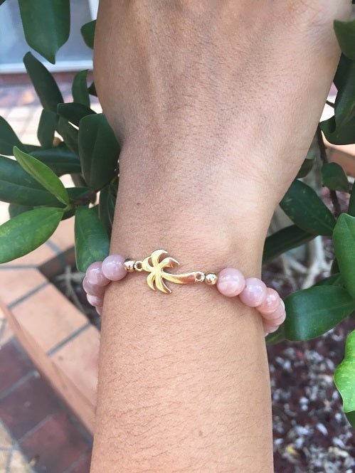 Peach Moonstone & Palm tree elastic bracelet