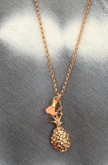 .Rose Gold Pineapple charm Necklace w/tiny Tassel