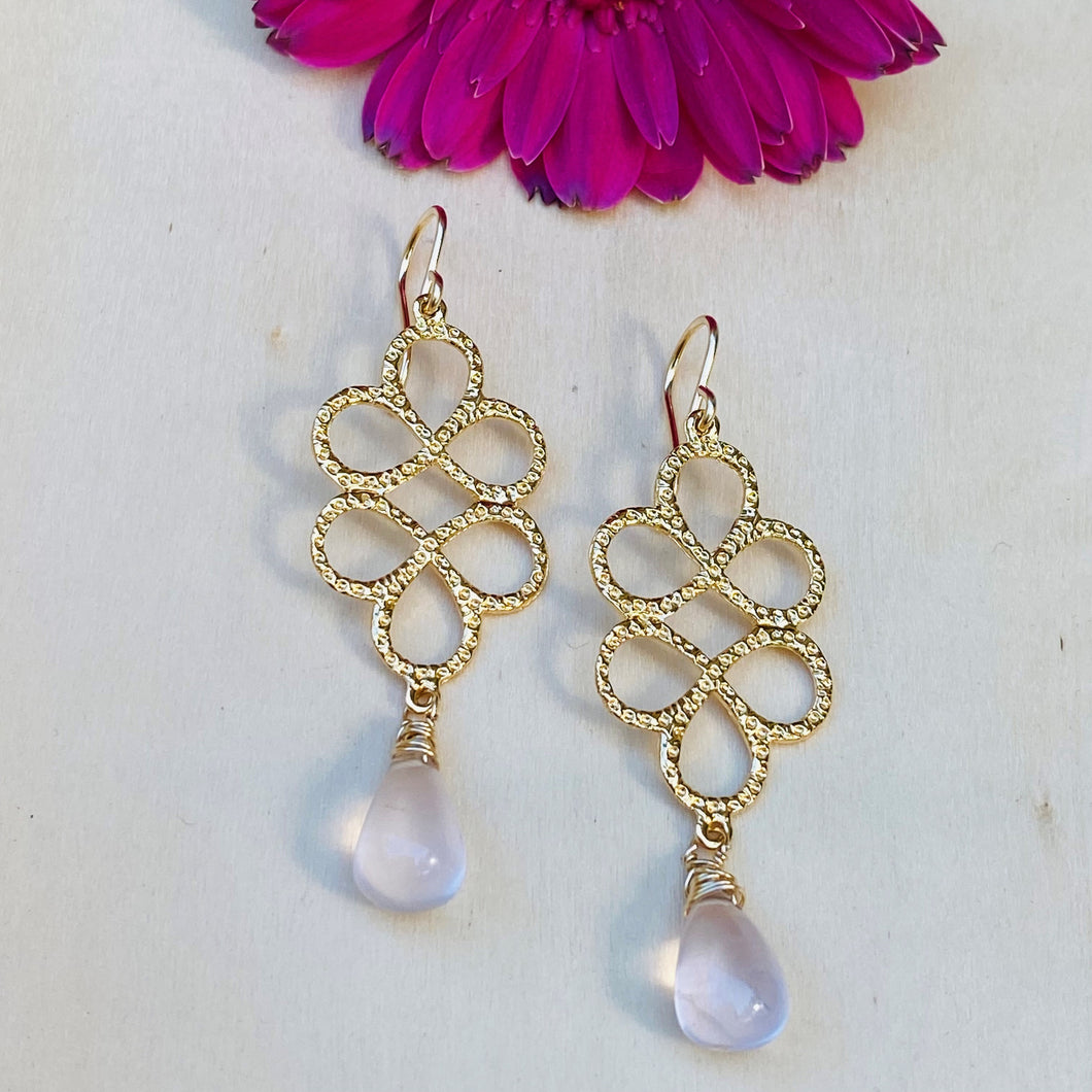 Rose Quartz Drop & Flower Earrings