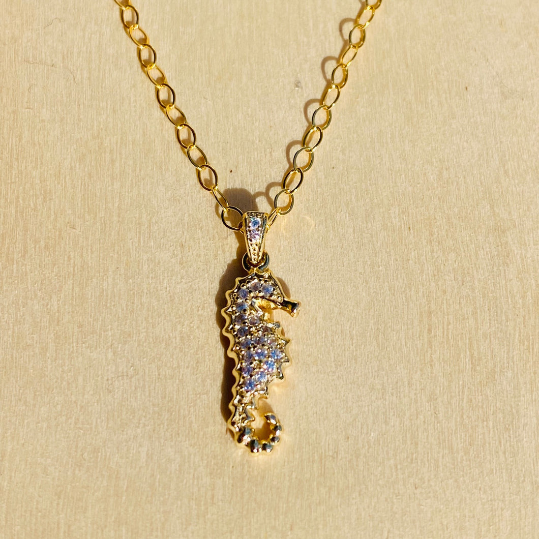 Sparkly Seahorse Charm Necklace