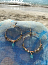 Load image into Gallery viewer, Large Hoop Earrings Chalcedony and Pyrite
