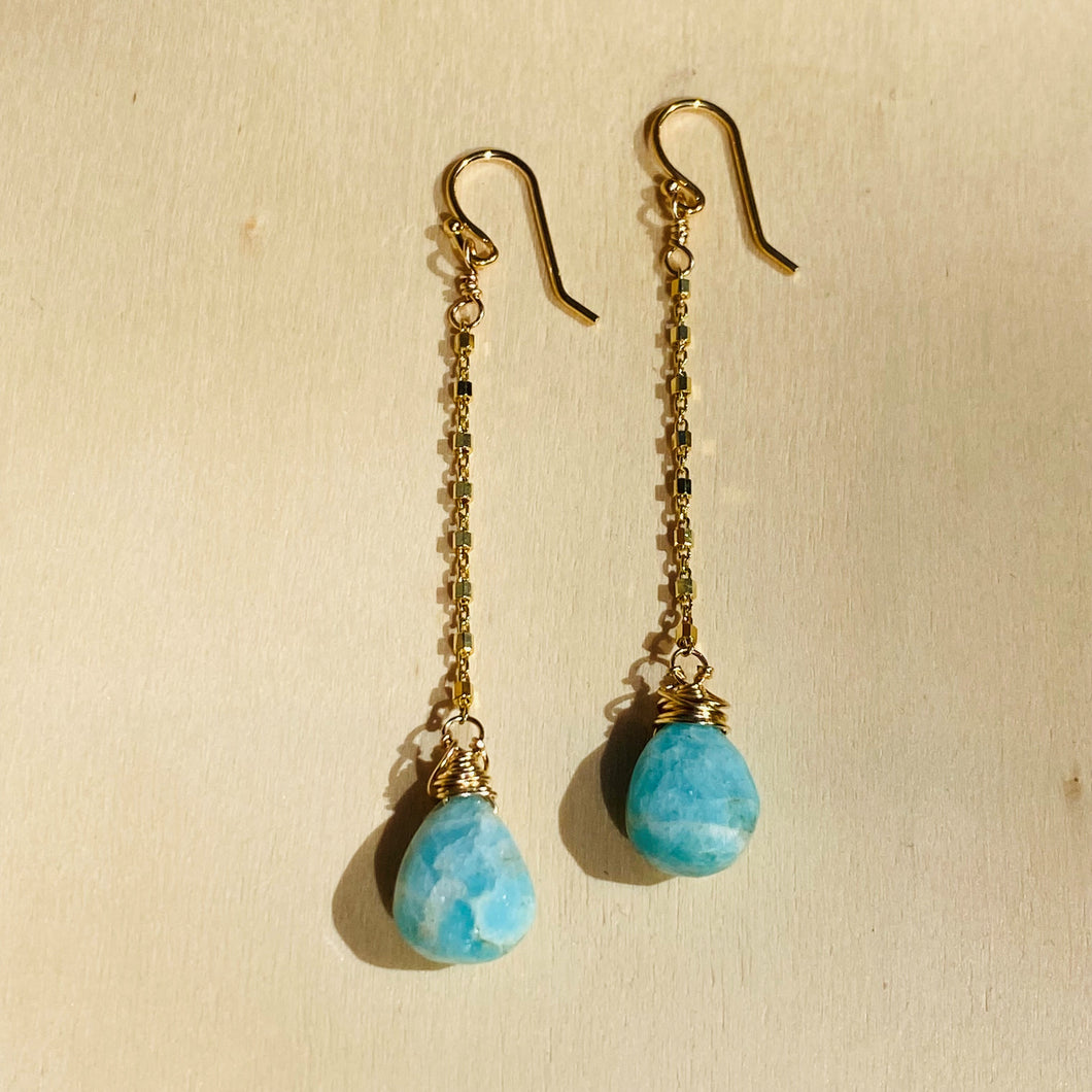 Sea Me Blue Amazonite Dangly Earrings
