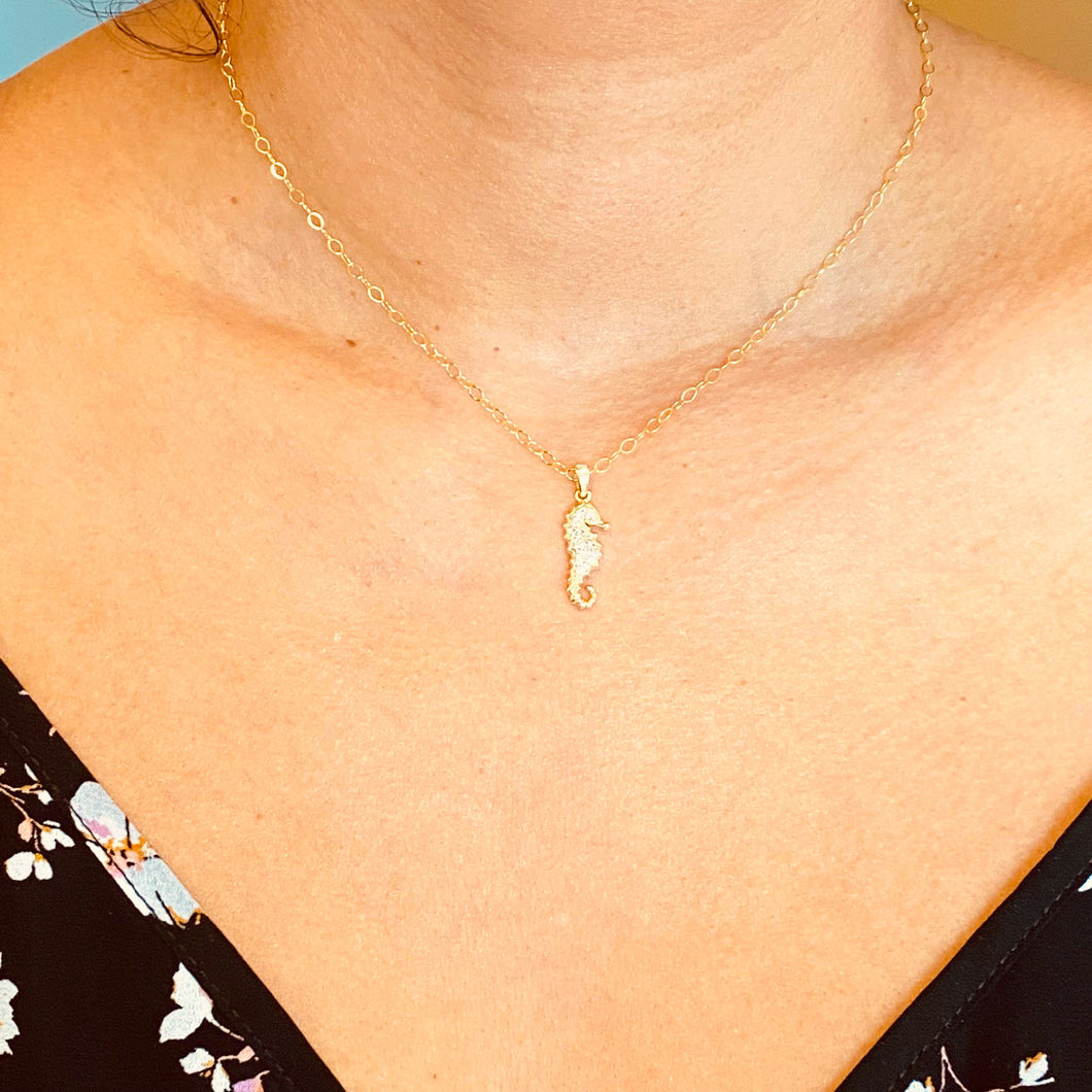 Sparkly Seahorse Charm Necklace
