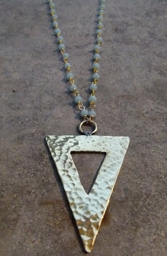 Blue Rosary style chain adorned with statement Triangle
