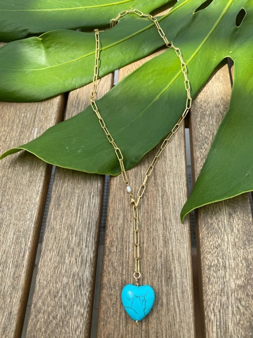 Turquoise Howlite Y Heart Necklace