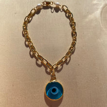 Load image into Gallery viewer, Aqua Blue Glass Eye Bracelet
