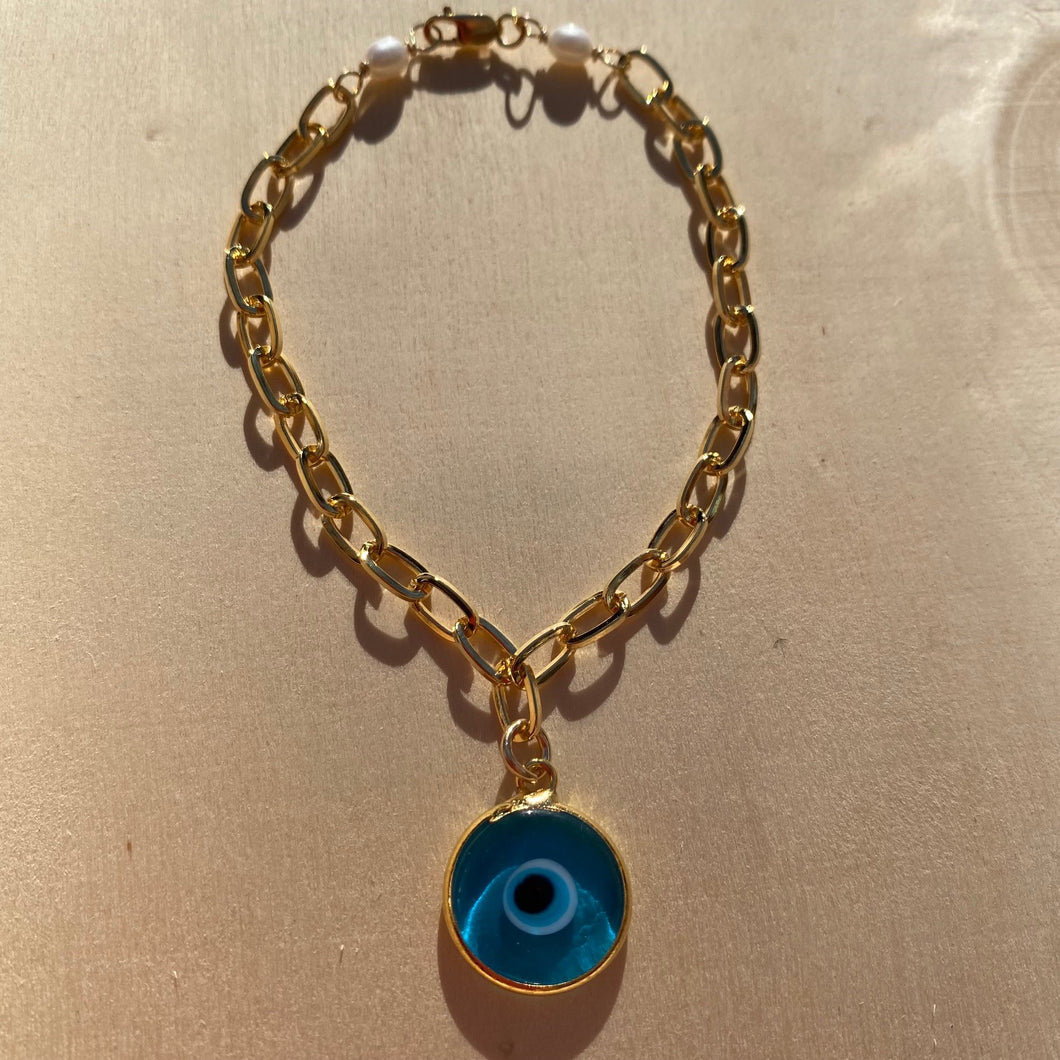 Aqua Blue Glass Eye Bracelet