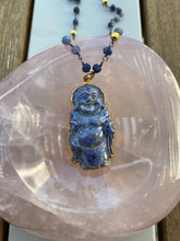 Load image into Gallery viewer, Calming Blue Laila Buddha Necklace w/Blue Sodalite Rosary chain
