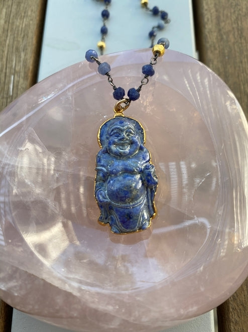 Calming Blue Laila Buddha Necklace w/Blue Sodalite Rosary chain