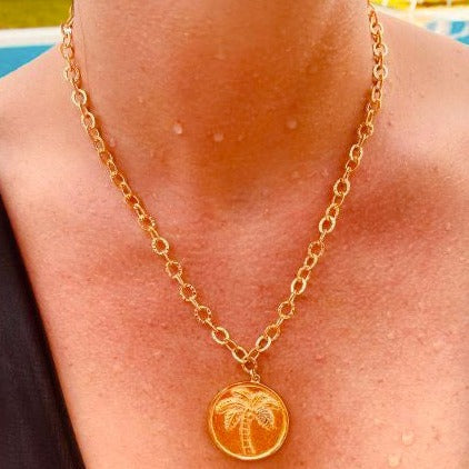 Palm Tree Coin Necklace