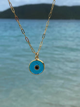 Load image into Gallery viewer, Greek Wanderlust round Glass Eye Necklace
