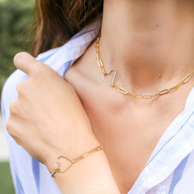HEART & Gold link chain Necklace