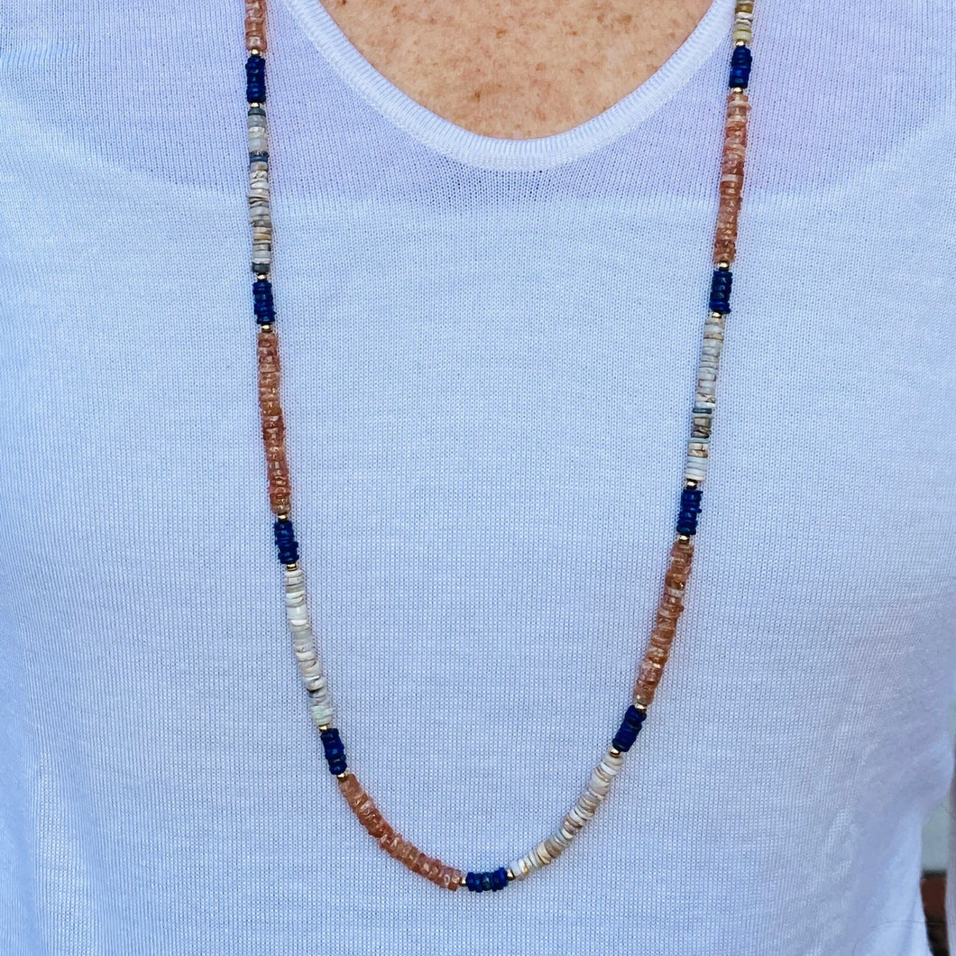 Blue Lapis, Sunstone & Opal Necklace