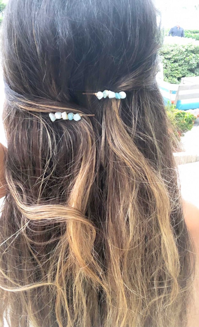 Mermaid Blue Amazonite Hair Pins