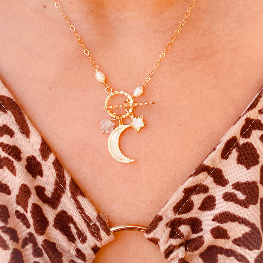 Celestial vibes Moon and Star Toggle Necklace