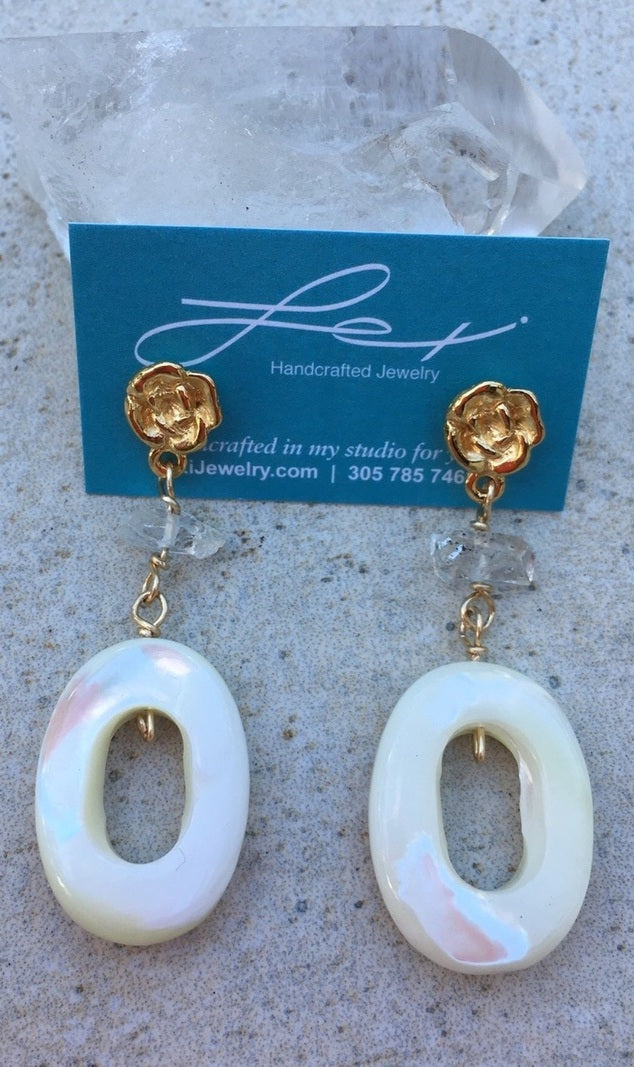 Herkimer & Mother of Pearl Hoop Earrings