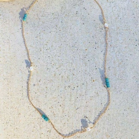 14Kt Gold Turquoise and Pearl choker necklace