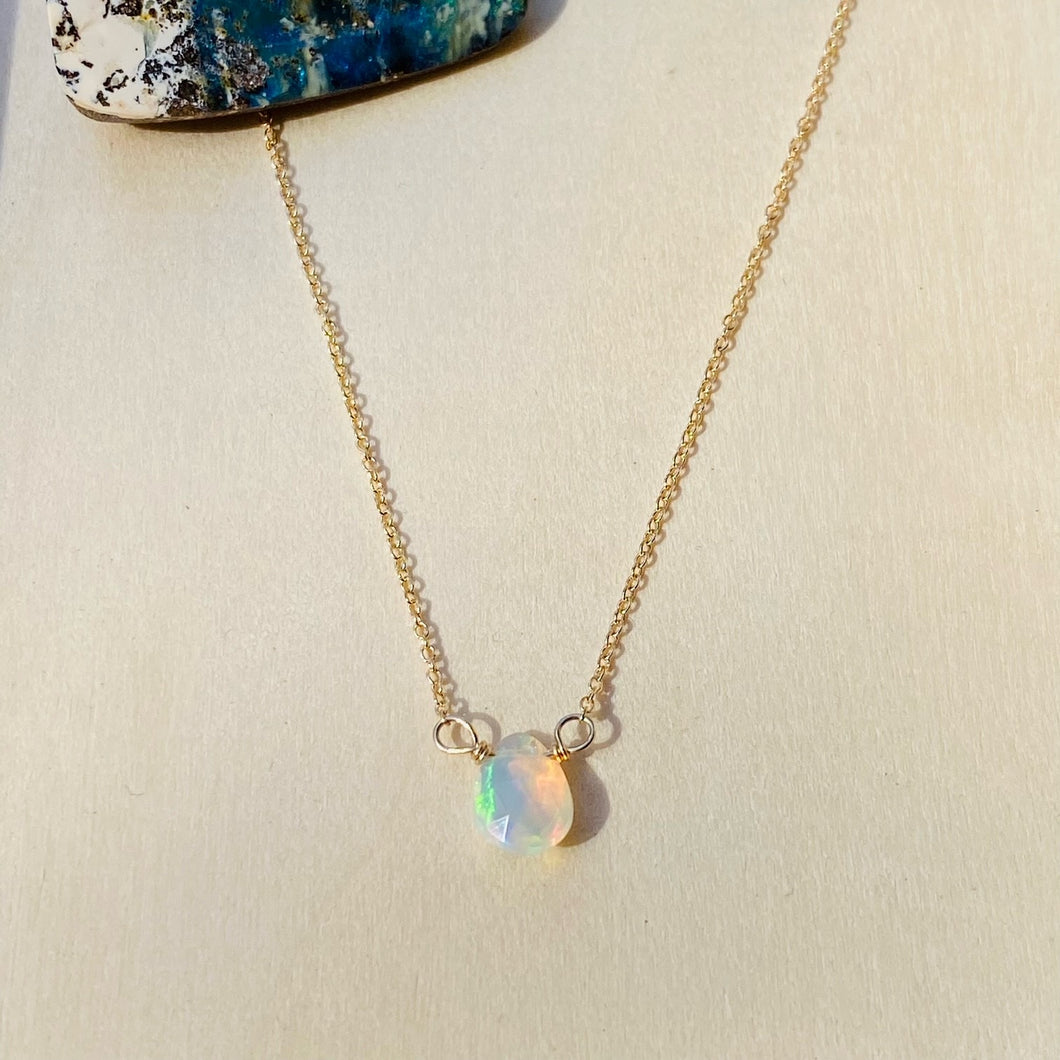 Natural Ethiopian Opal & Diamond Pendant 14K Gold for Gift