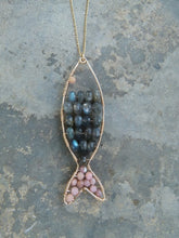 Load image into Gallery viewer, Handmade Mosaic Fish Necklace - Labradorite/Pink Opal

