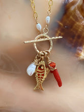 Load image into Gallery viewer, Toggle Necklace w/Fishie, Coral &amp; Oyster Pearl
