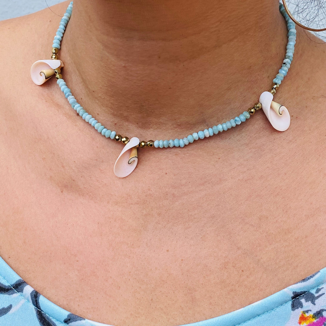 Blue Larimar & Shell Choker Necklace