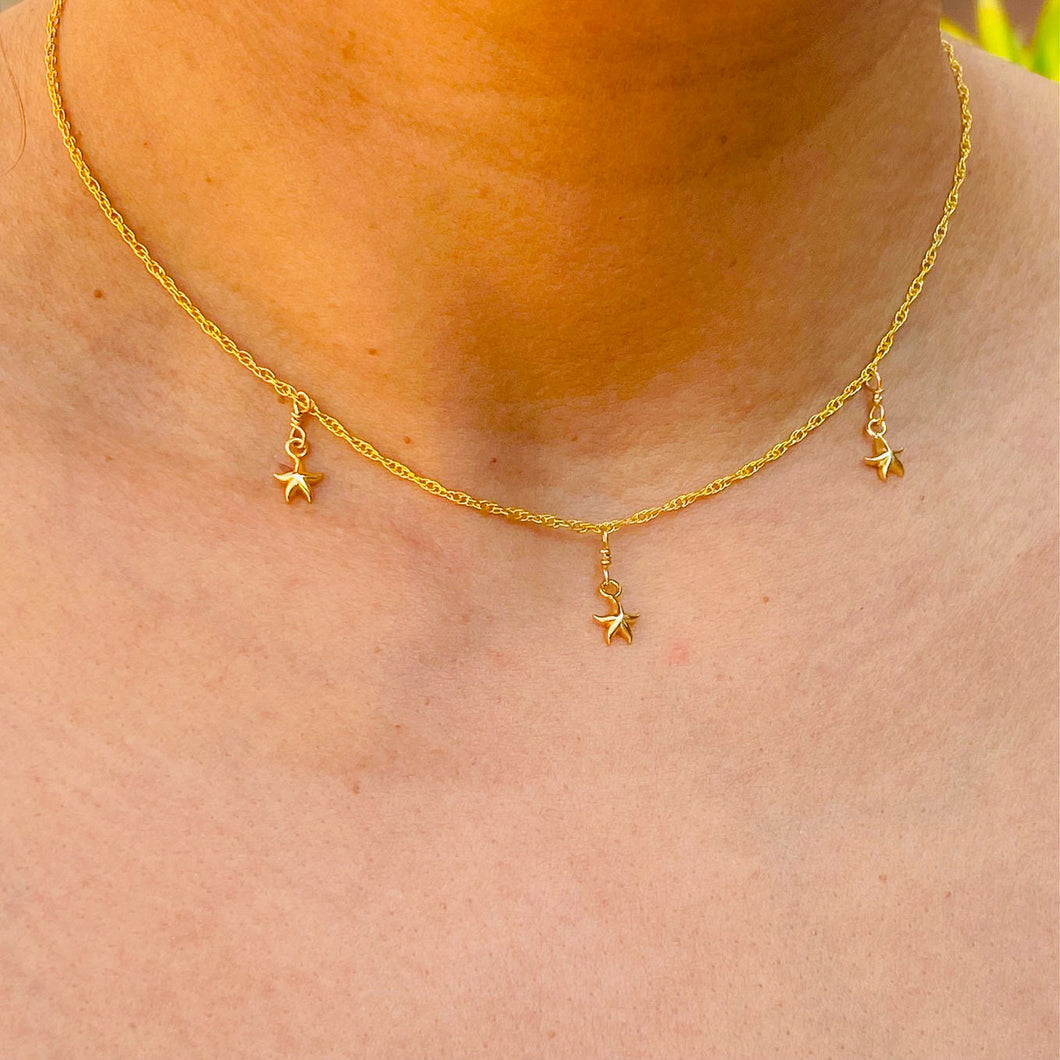 Triple Starfish Sparkle Necklace
