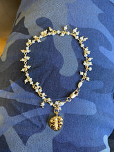 Load image into Gallery viewer, Tiny Pearls Bracelet w/Leaf charm

