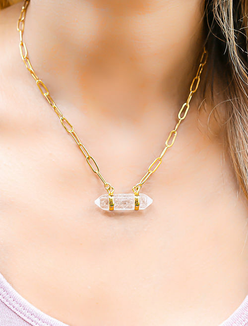 Crystal Quartz Rock  Necklace