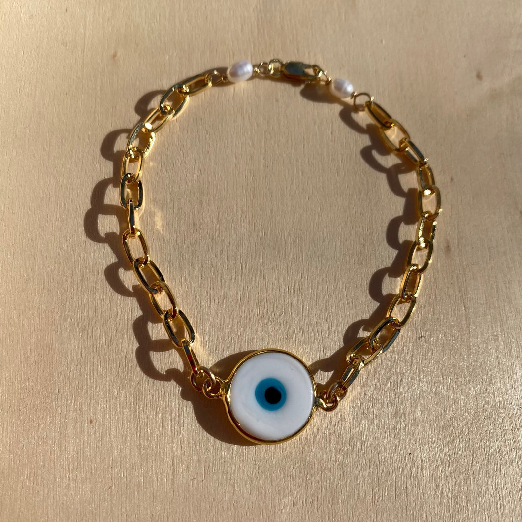 White Glass Eye Bracelet